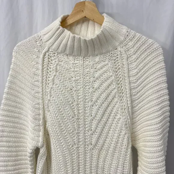 Free People Sweetheart Sweater Womens Small Ivory Boho Chunky Knit Mock Neck - Picture 10 of 13